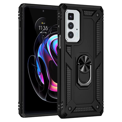 Funda Bumper Silicona y Plastico Mate Carcasa con Magnetico Anillo de dedo Soporte Z01 para Motorola Moto Edge 20 Pro 5G Negro