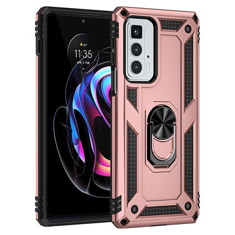 Funda Bumper Silicona y Plastico Mate Carcasa con Magnetico Anillo de dedo Soporte Z01 para Motorola Moto Edge 20 Pro 5G Oro Rosa