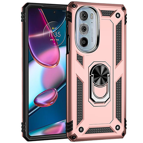 Funda Bumper Silicona y Plastico Mate Carcasa con Magnetico Anillo de dedo Soporte Z01 para Motorola Moto Edge 30 Pro 5G Oro Rosa