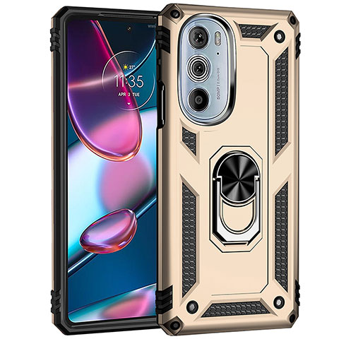 Funda Bumper Silicona y Plastico Mate Carcasa con Magnetico Anillo de dedo Soporte Z01 para Motorola Moto Edge Plus (2022) 5G Oro