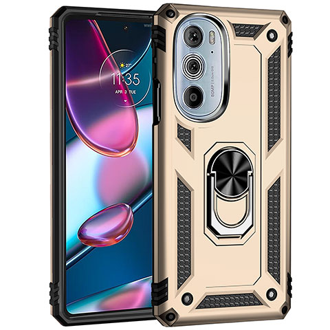 Funda Bumper Silicona y Plastico Mate Carcasa con Magnetico Anillo de dedo Soporte Z01 para Motorola Moto Edge X30 5G Oro