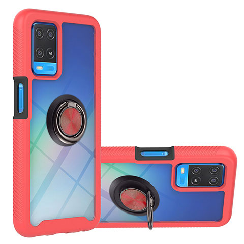 Funda Bumper Silicona y Plastico Mate Carcasa con Magnetico Anillo de dedo Soporte ZJ1 para Oppo A54 4G Rojo