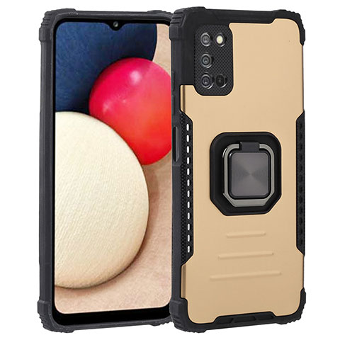 Funda Bumper Silicona y Plastico Mate Carcasa con Magnetico Anillo de dedo Soporte ZJ1 para Samsung Galaxy A03s Oro