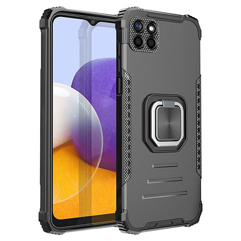 Funda Bumper Silicona y Plastico Mate Carcasa con Magnetico Anillo de dedo Soporte ZJ1 para Samsung Galaxy A22 5G Negro