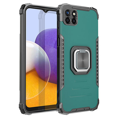 Funda Bumper Silicona y Plastico Mate Carcasa con Magnetico Anillo de dedo Soporte ZJ1 para Samsung Galaxy A22 5G Verde