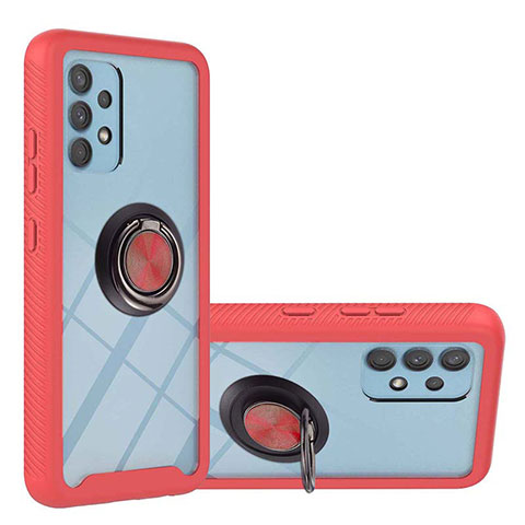 Funda Bumper Silicona y Plastico Mate Carcasa con Magnetico Anillo de dedo Soporte ZJ1 para Samsung Galaxy A32 4G Rojo