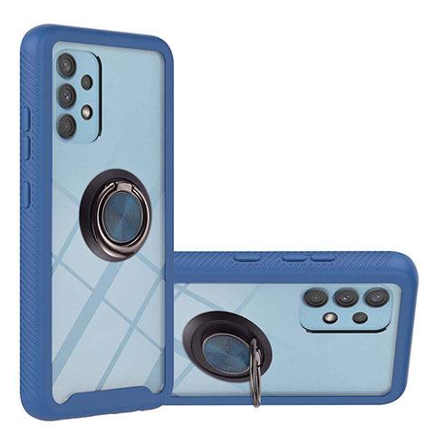 Funda Bumper Silicona y Plastico Mate Carcasa con Magnetico Anillo de dedo Soporte ZJ1 para Samsung Galaxy M32 5G Azul