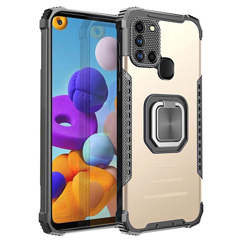 Funda Bumper Silicona y Plastico Mate Carcasa con Magnetico Anillo de dedo Soporte ZJ2 para Samsung Galaxy A21s Oro