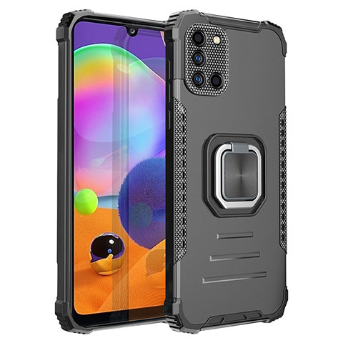 Funda Bumper Silicona y Plastico Mate Carcasa con Magnetico Anillo de dedo Soporte ZJ2 para Samsung Galaxy A31 Negro