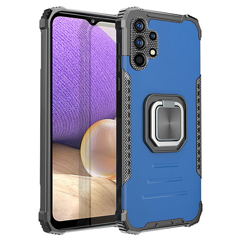 Funda Bumper Silicona y Plastico Mate Carcasa con Magnetico Anillo de dedo Soporte ZJ2 para Samsung Galaxy A32 4G Azul