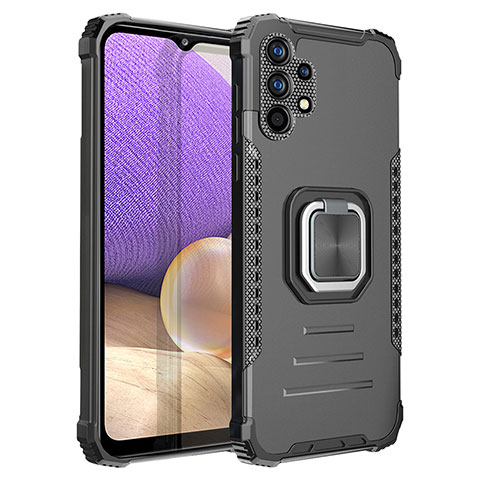 Funda Bumper Silicona y Plastico Mate Carcasa con Magnetico Anillo de dedo Soporte ZJ2 para Samsung Galaxy A32 4G Negro