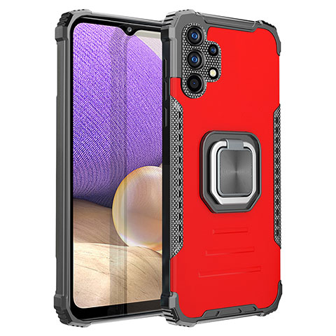 Funda Bumper Silicona y Plastico Mate Carcasa con Magnetico Anillo de dedo Soporte ZJ2 para Samsung Galaxy A32 4G Rojo