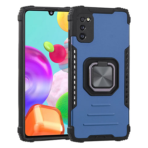 Funda Bumper Silicona y Plastico Mate Carcasa con Magnetico Anillo de dedo Soporte ZJ2 para Samsung Galaxy A41 Azul