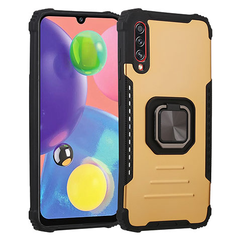 Funda Bumper Silicona y Plastico Mate Carcasa con Magnetico Anillo de dedo Soporte ZJ2 para Samsung Galaxy A70 Oro