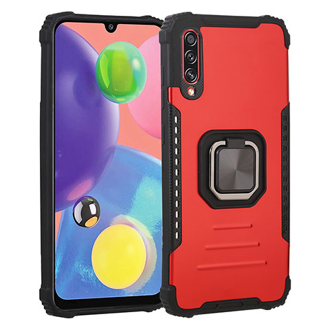 Funda Bumper Silicona y Plastico Mate Carcasa con Magnetico Anillo de dedo Soporte ZJ2 para Samsung Galaxy A70 Rojo