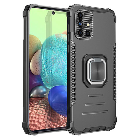 Funda Bumper Silicona y Plastico Mate Carcasa con Magnetico Anillo de dedo Soporte ZJ2 para Samsung Galaxy A71 5G Negro