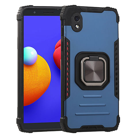 Funda Bumper Silicona y Plastico Mate Carcasa con Magnetico Anillo de dedo Soporte ZJ2 para Samsung Galaxy M01 Core Azul