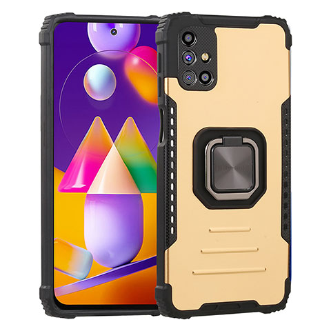 Funda Bumper Silicona y Plastico Mate Carcasa con Magnetico Anillo de dedo Soporte ZJ2 para Samsung Galaxy M51 Oro