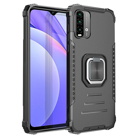 Funda Bumper Silicona y Plastico Mate Carcasa con Magnetico Anillo de dedo Soporte ZJ2 para Xiaomi Redmi 9 Power Negro