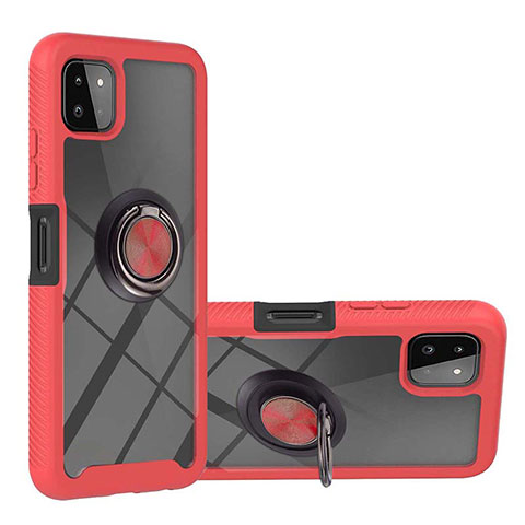 Funda Bumper Silicona y Plastico Mate Carcasa con Magnetico Anillo de dedo Soporte ZJ5 para Samsung Galaxy A22s 5G Rojo