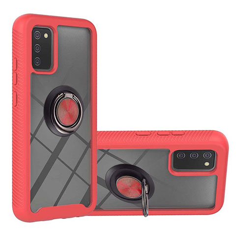 Funda Bumper Silicona y Plastico Mate Carcasa con Magnetico Anillo de dedo Soporte ZJ5 para Samsung Galaxy F02S SM-E025F Rojo