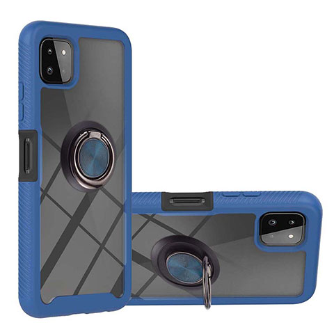 Funda Bumper Silicona y Plastico Mate Carcasa con Magnetico Anillo de dedo Soporte ZJ5 para Samsung Galaxy F42 5G Azul
