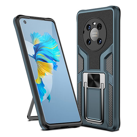 Funda Bumper Silicona y Plastico Mate Carcasa con Magnetico Anillo de dedo Soporte ZL1 para Huawei Mate 40 Cian