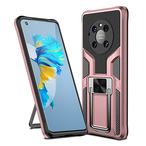 Funda Bumper Silicona y Plastico Mate Carcasa con Magnetico Anillo de dedo Soporte ZL1 para Huawei Mate 40 Oro Rosa