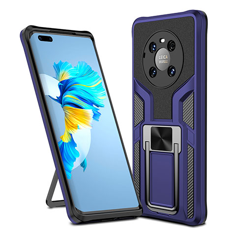 Funda Bumper Silicona y Plastico Mate Carcasa con Magnetico Anillo de dedo Soporte ZL1 para Huawei Mate 40 Pro Azul