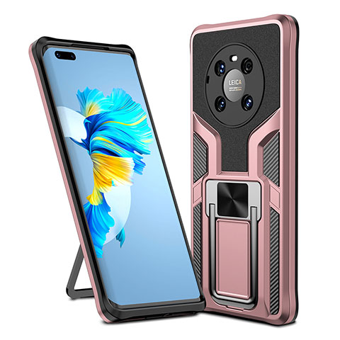 Funda Bumper Silicona y Plastico Mate Carcasa con Magnetico Anillo de dedo Soporte ZL1 para Huawei Mate 40 Pro Oro Rosa