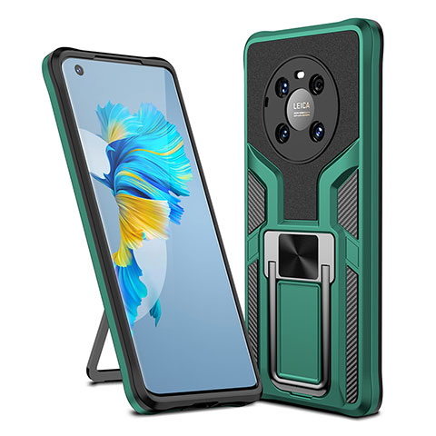 Funda Bumper Silicona y Plastico Mate Carcasa con Magnetico Anillo de dedo Soporte ZL1 para Huawei Mate 40 Verde