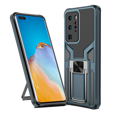 Funda Bumper Silicona y Plastico Mate Carcasa con Magnetico Anillo de dedo Soporte ZL1 para Huawei P40 Pro Cian