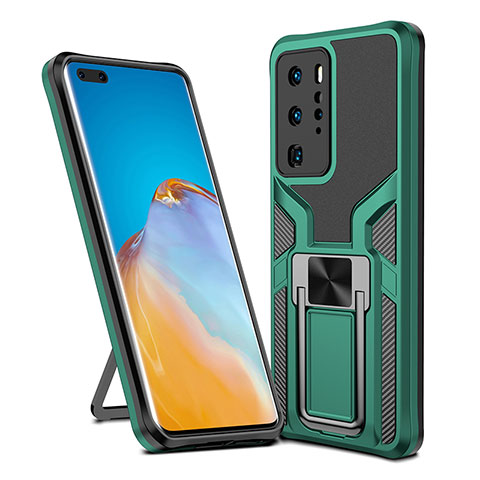 Funda Bumper Silicona y Plastico Mate Carcasa con Magnetico Anillo de dedo Soporte ZL1 para Huawei P40 Pro Verde