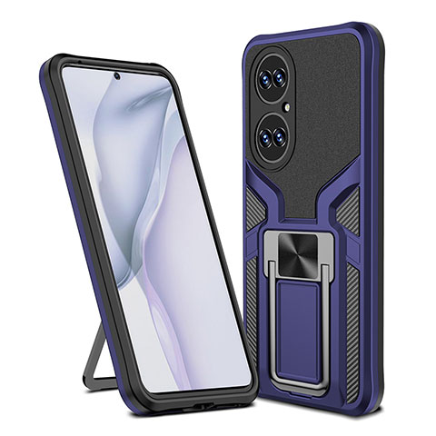 Funda Bumper Silicona y Plastico Mate Carcasa con Magnetico Anillo de dedo Soporte ZL1 para Huawei P50 Azul