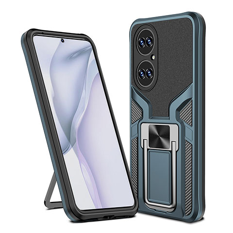 Funda Bumper Silicona y Plastico Mate Carcasa con Magnetico Anillo de dedo Soporte ZL1 para Huawei P50 Pro Cian