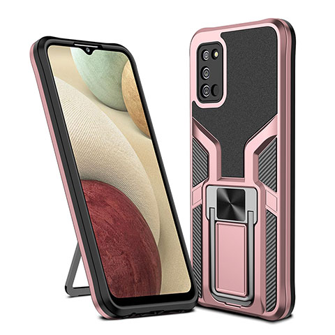 Funda Bumper Silicona y Plastico Mate Carcasa con Magnetico Anillo de dedo Soporte ZL1 para Samsung Galaxy A02s Oro Rosa