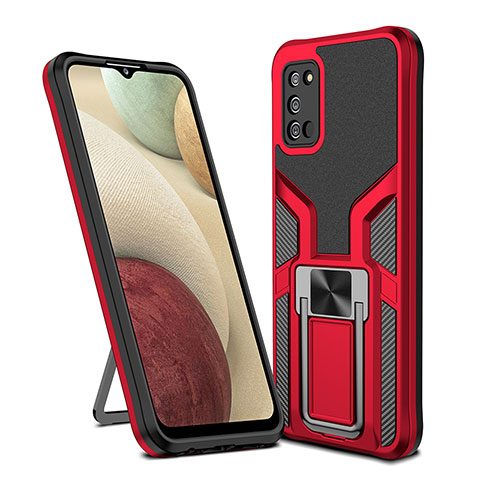 Funda Bumper Silicona y Plastico Mate Carcasa con Magnetico Anillo de dedo Soporte ZL1 para Samsung Galaxy A03s Rojo