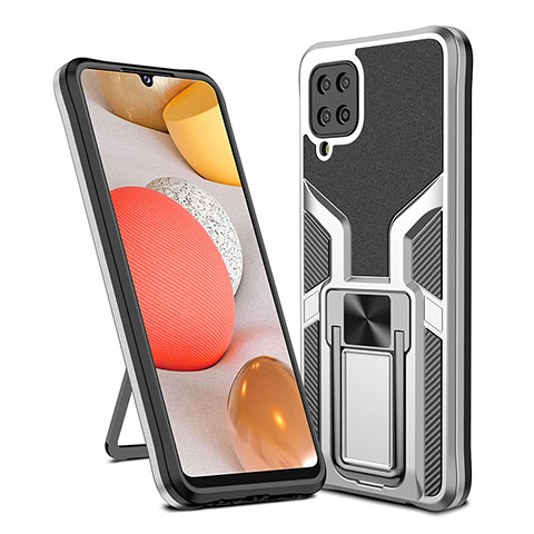 Funda Bumper Silicona y Plastico Mate Carcasa con Magnetico Anillo de dedo Soporte ZL1 para Samsung Galaxy A12 5G Plata