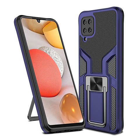 Funda Bumper Silicona y Plastico Mate Carcasa con Magnetico Anillo de dedo Soporte ZL1 para Samsung Galaxy A12 Azul