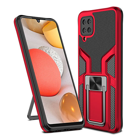 Funda Bumper Silicona y Plastico Mate Carcasa con Magnetico Anillo de dedo Soporte ZL1 para Samsung Galaxy A12 Rojo
