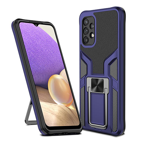 Funda Bumper Silicona y Plastico Mate Carcasa con Magnetico Anillo de dedo Soporte ZL1 para Samsung Galaxy A32 5G Azul