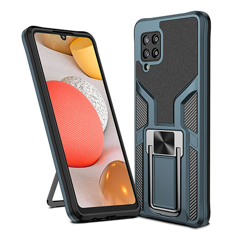 Funda Bumper Silicona y Plastico Mate Carcasa con Magnetico Anillo de dedo Soporte ZL1 para Samsung Galaxy A42 5G Cian