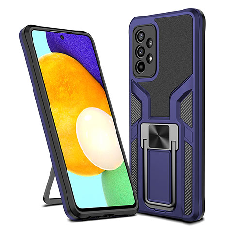 Funda Bumper Silicona y Plastico Mate Carcasa con Magnetico Anillo de dedo Soporte ZL1 para Samsung Galaxy A52 4G Azul