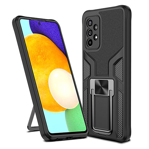 Funda Bumper Silicona y Plastico Mate Carcasa con Magnetico Anillo de dedo Soporte ZL1 para Samsung Galaxy A52 4G Negro