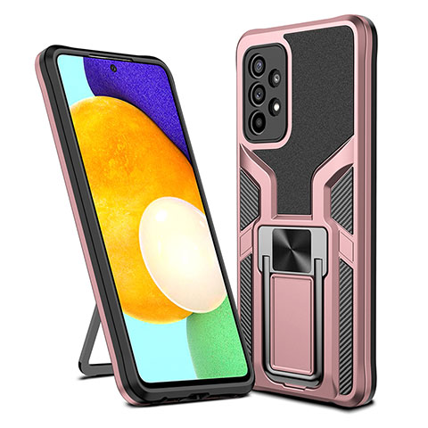 Funda Bumper Silicona y Plastico Mate Carcasa con Magnetico Anillo de dedo Soporte ZL1 para Samsung Galaxy A52 4G Oro Rosa