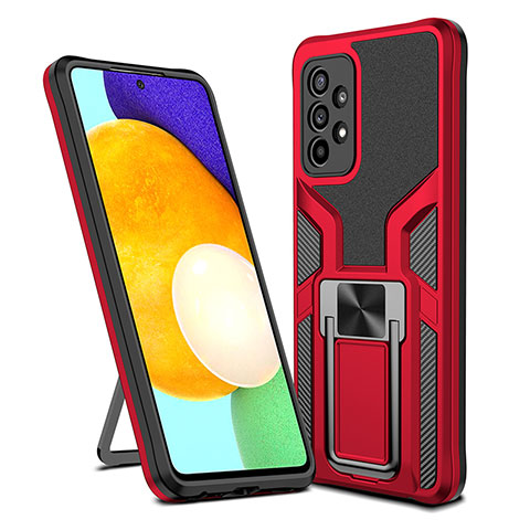 Funda Bumper Silicona y Plastico Mate Carcasa con Magnetico Anillo de dedo Soporte ZL1 para Samsung Galaxy A52 4G Rojo