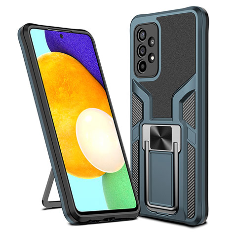 Funda Bumper Silicona y Plastico Mate Carcasa con Magnetico Anillo de dedo Soporte ZL1 para Samsung Galaxy A52 5G Cian