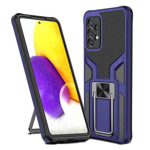 Funda Bumper Silicona y Plastico Mate Carcasa con Magnetico Anillo de dedo Soporte ZL1 para Samsung Galaxy A72 4G Azul