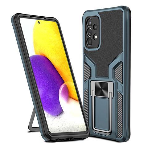 Funda Bumper Silicona y Plastico Mate Carcasa con Magnetico Anillo de dedo Soporte ZL1 para Samsung Galaxy A72 4G Cian