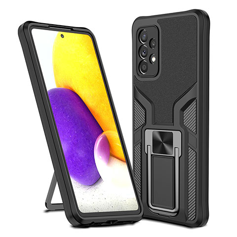 Funda Bumper Silicona y Plastico Mate Carcasa con Magnetico Anillo de dedo Soporte ZL1 para Samsung Galaxy A72 4G Negro